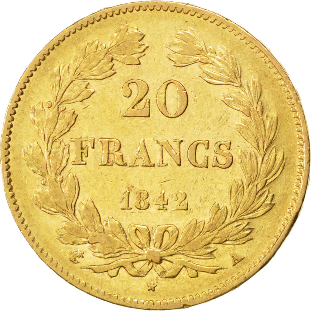 Louis Philippe Ier, 20 Francs or tête laurée 1842 Paris, KM 750.1