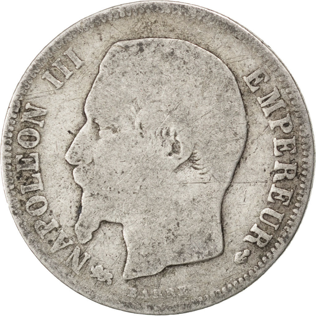 FRANCE, 1 Franc, 1856, Lyons, KM #779.3, VG(8-10), Silver, Gadoury #460, 4.65