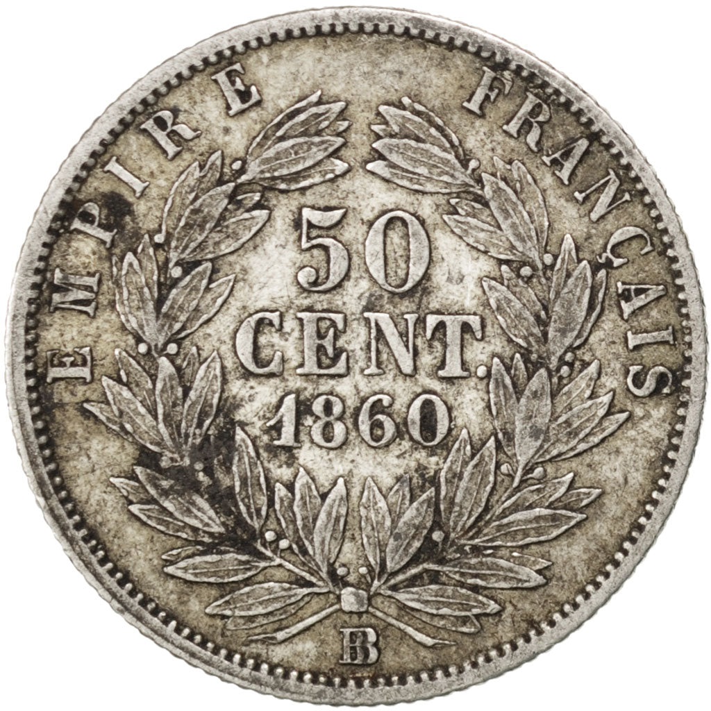 Second Empire, 50 Centimes Napoléon III tête nue 1860 Strasbourg, KM 794.2