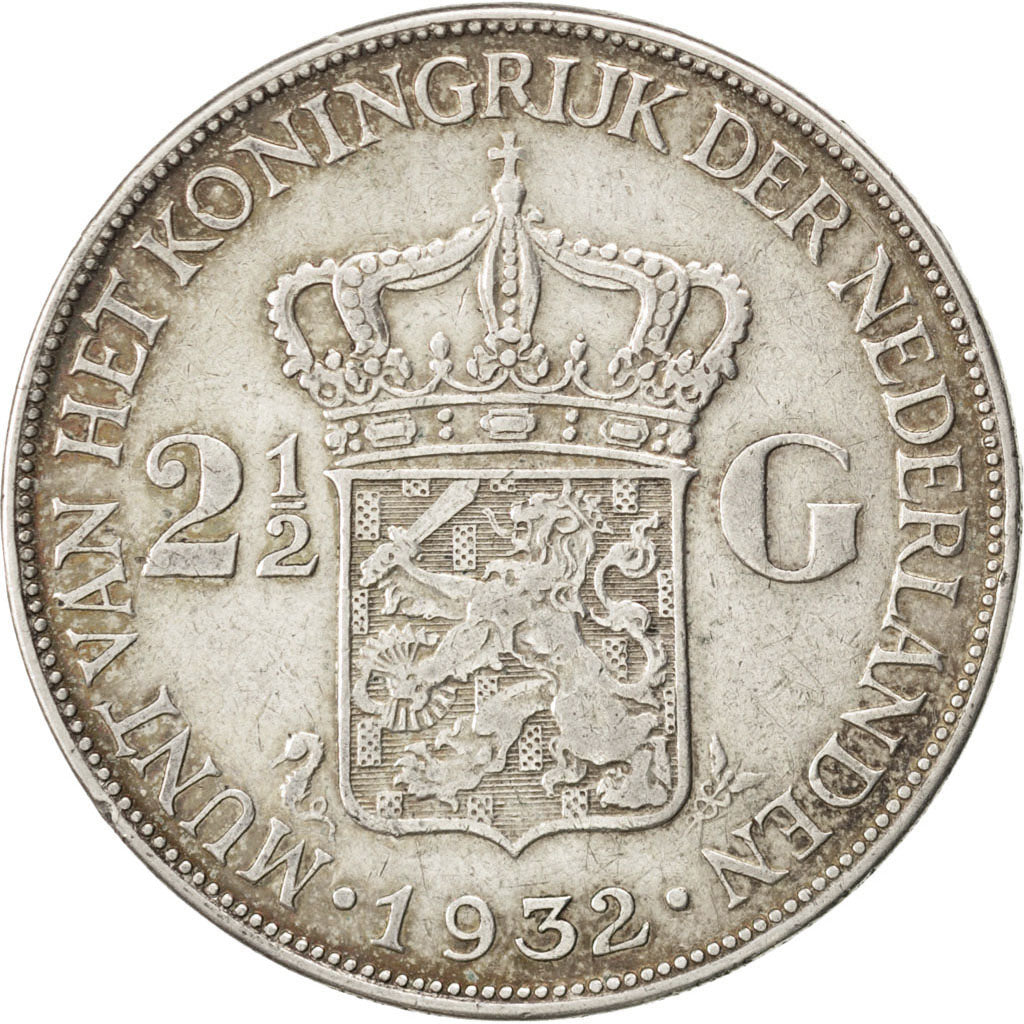 NETHERLANDS, 2-1/2 Gulden, 1932, KM #165, EF(40-45), Silver, 38, 24.96