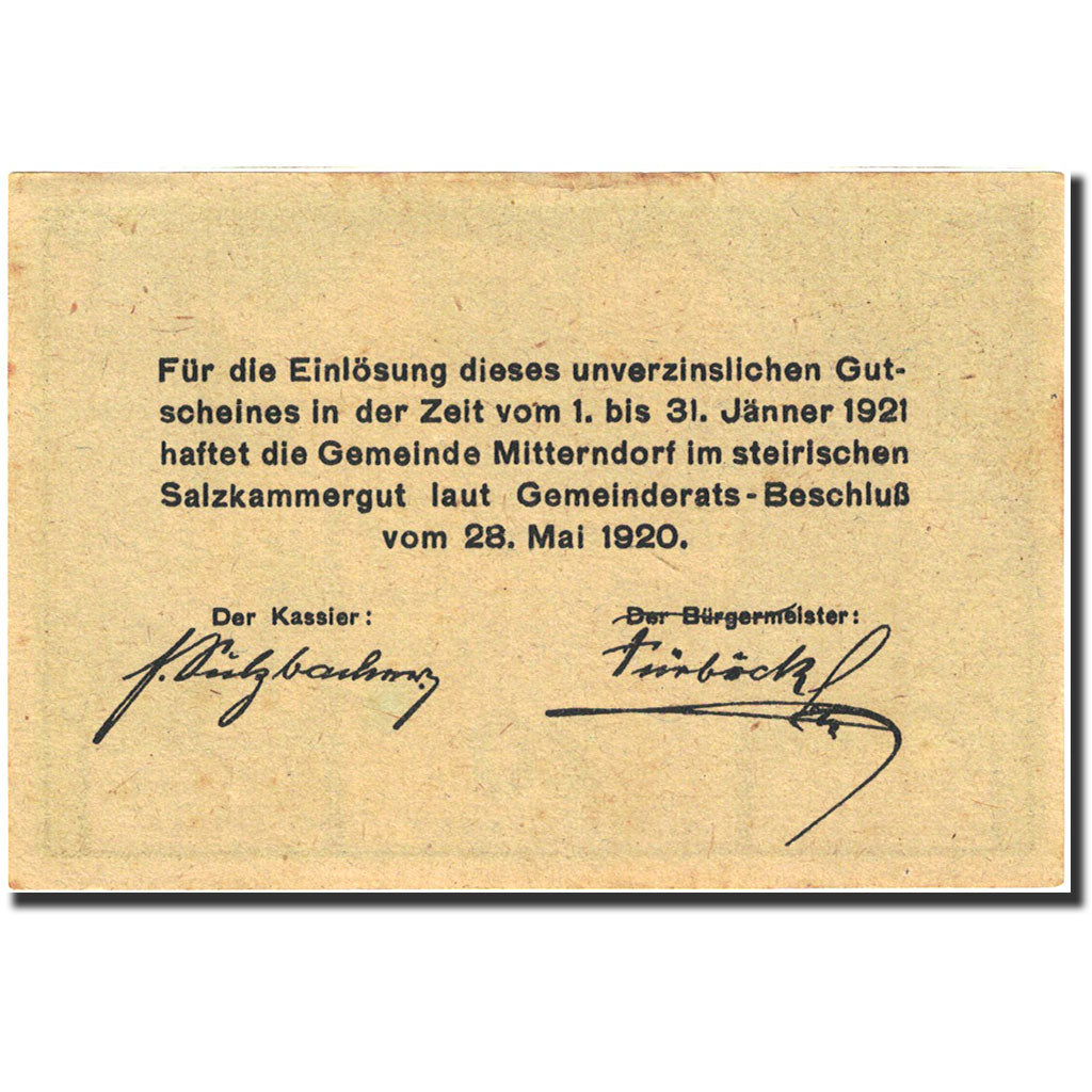 Banknote, Austria, Mitterndorf, 20 Heller, montagne, 1921, 1921-01-31, AU(55-58)