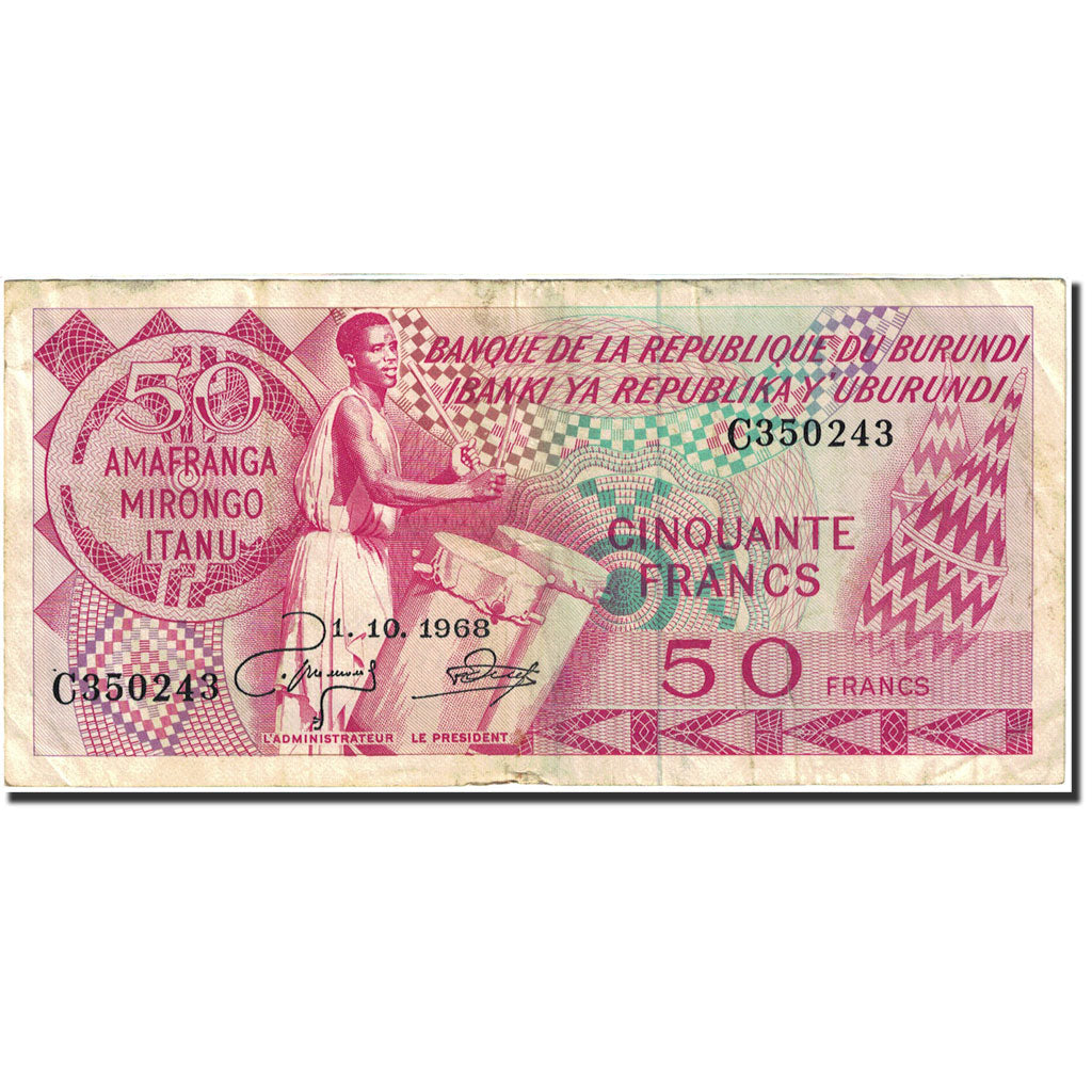 Geldschein, Burundi, 50 Francs, 1968-1975, 1968-10-01, KM:22a, SS