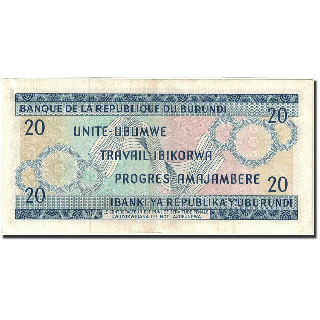 Banknote, Burundi, 20 Francs, 1968-1975, 1968-11-01, KM:21a, AU(55-58)