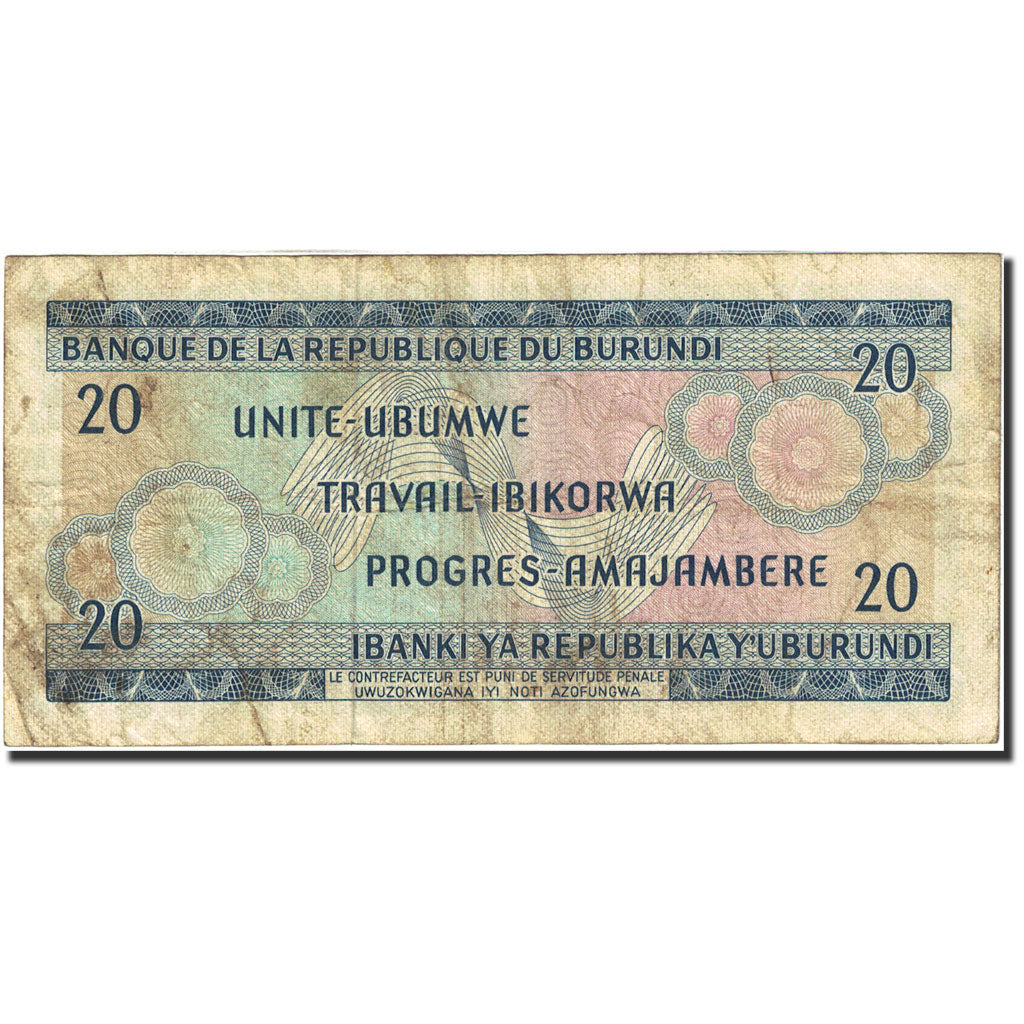Banconote, Burundi, 20 Francs, 1968-1975, 1968-11-01, KM:21a, MB