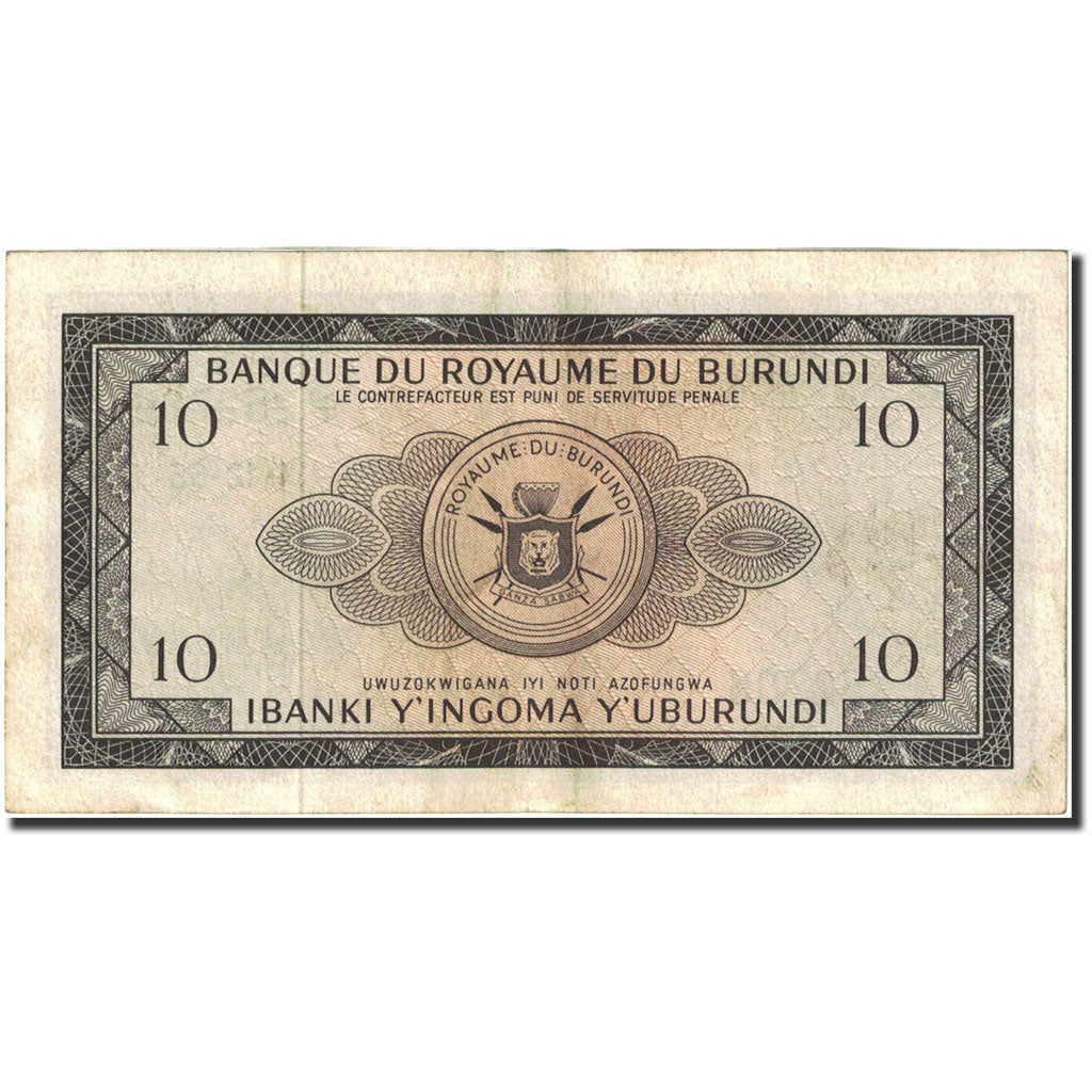 Banknote, Burundi, 10 Francs, 1964-1965, 1965-12-31, KM:9, EF(40-45)