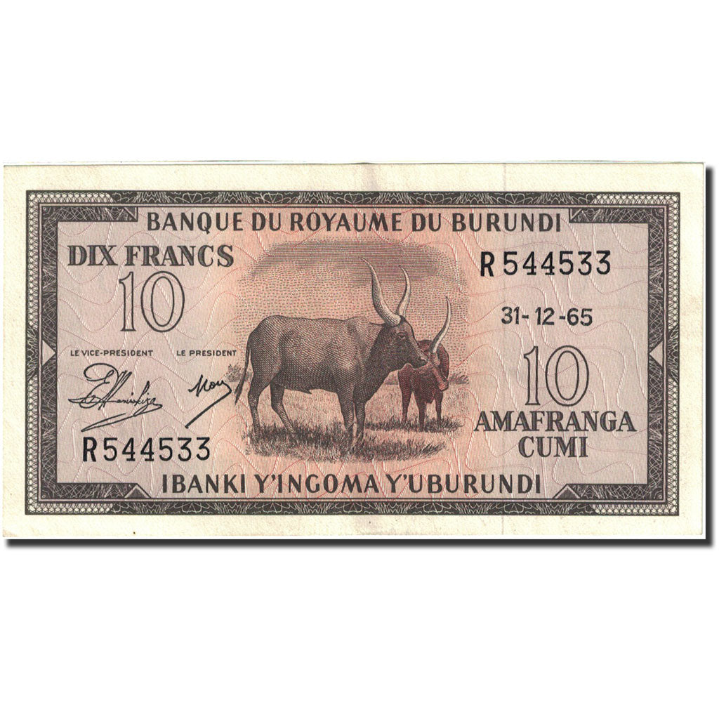 Banconote, Burundi, 10 Francs, 1964-1965, 1965-12-31, KM:9, SPL