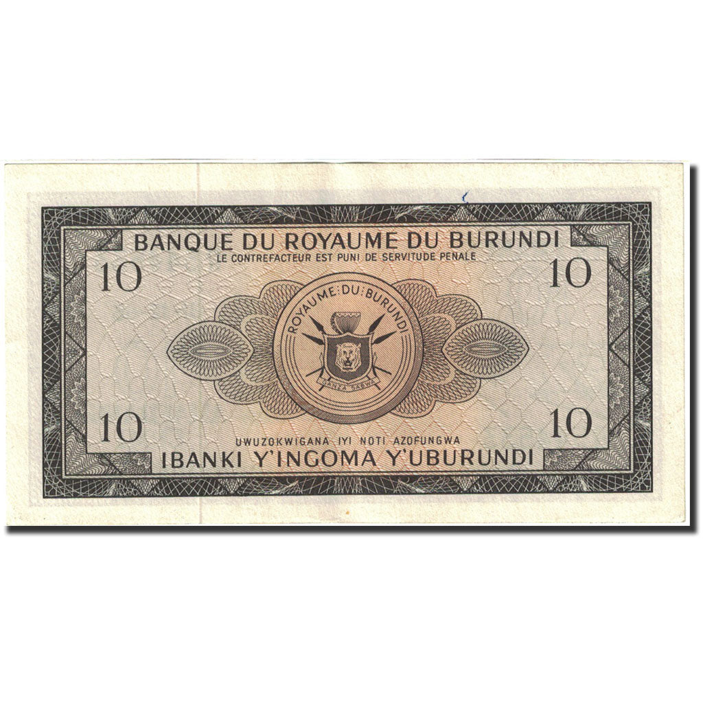 Banconote, Burundi, 10 Francs, 1964-1965, 1965-12-31, KM:9, SPL
