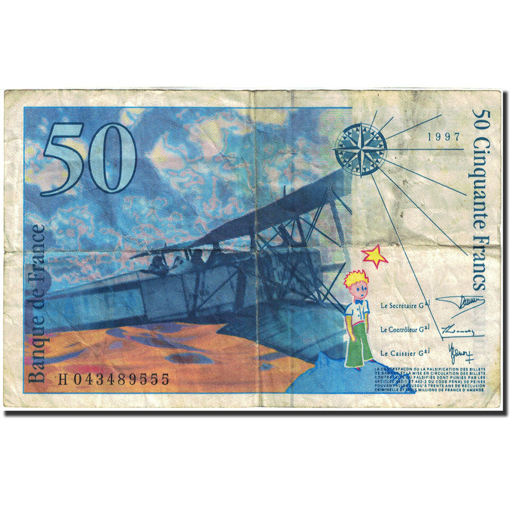 Frankreich, 50 Francs, 50 F 1992-1999 ''St Exupéry'', 1997, 1992, S+, KM:157Ad