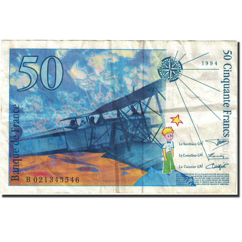 France, 50 Francs, 50 F 1992-1999 ''St Exupéry'', 1992, 1994, VF(30-35)