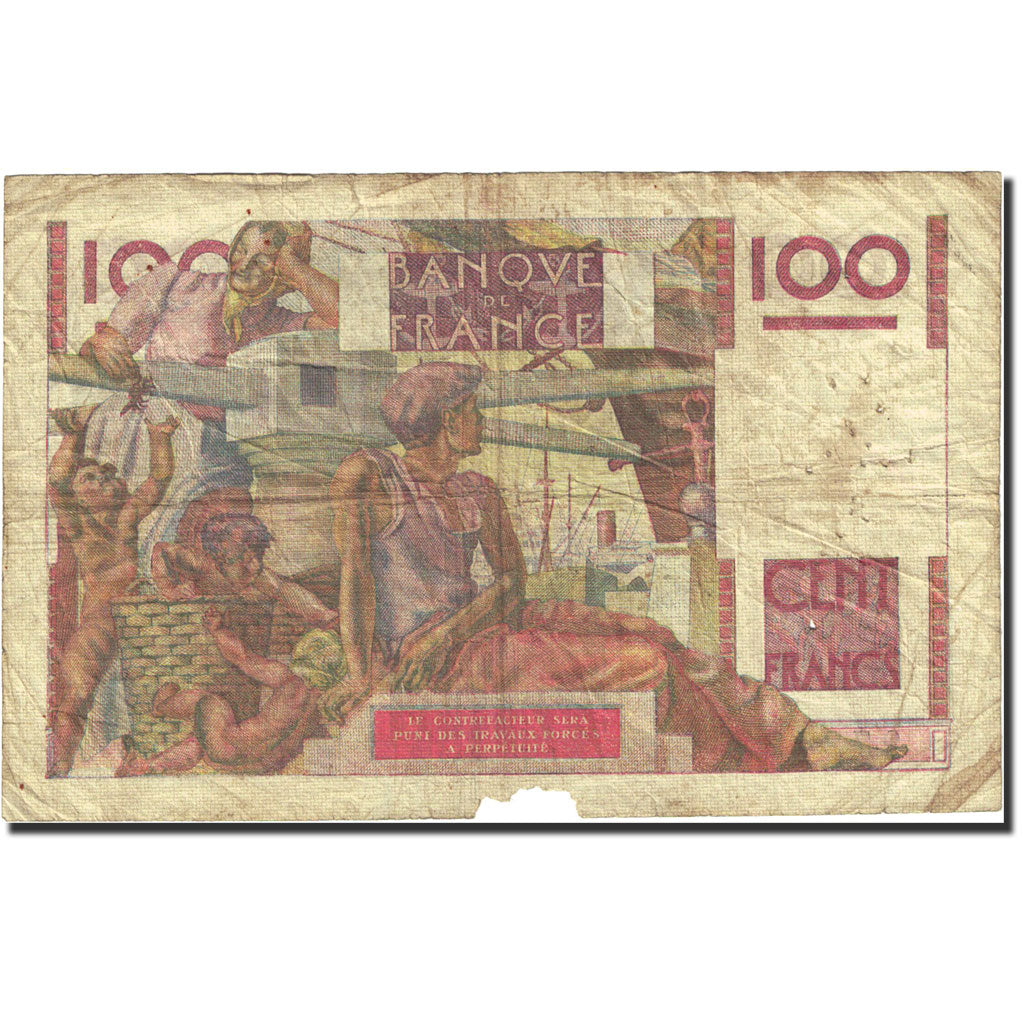 Francia, 100 Francs, 100 F 1945-1954 ''Jeune Paysan'', 1945, 1949-02-17, MB