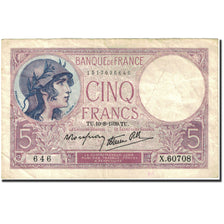 Francia, 5 Francs, 5 F 1917-1940 ''Violet'', 1917, 1939-08-10, MBC, Fayette:4.5
