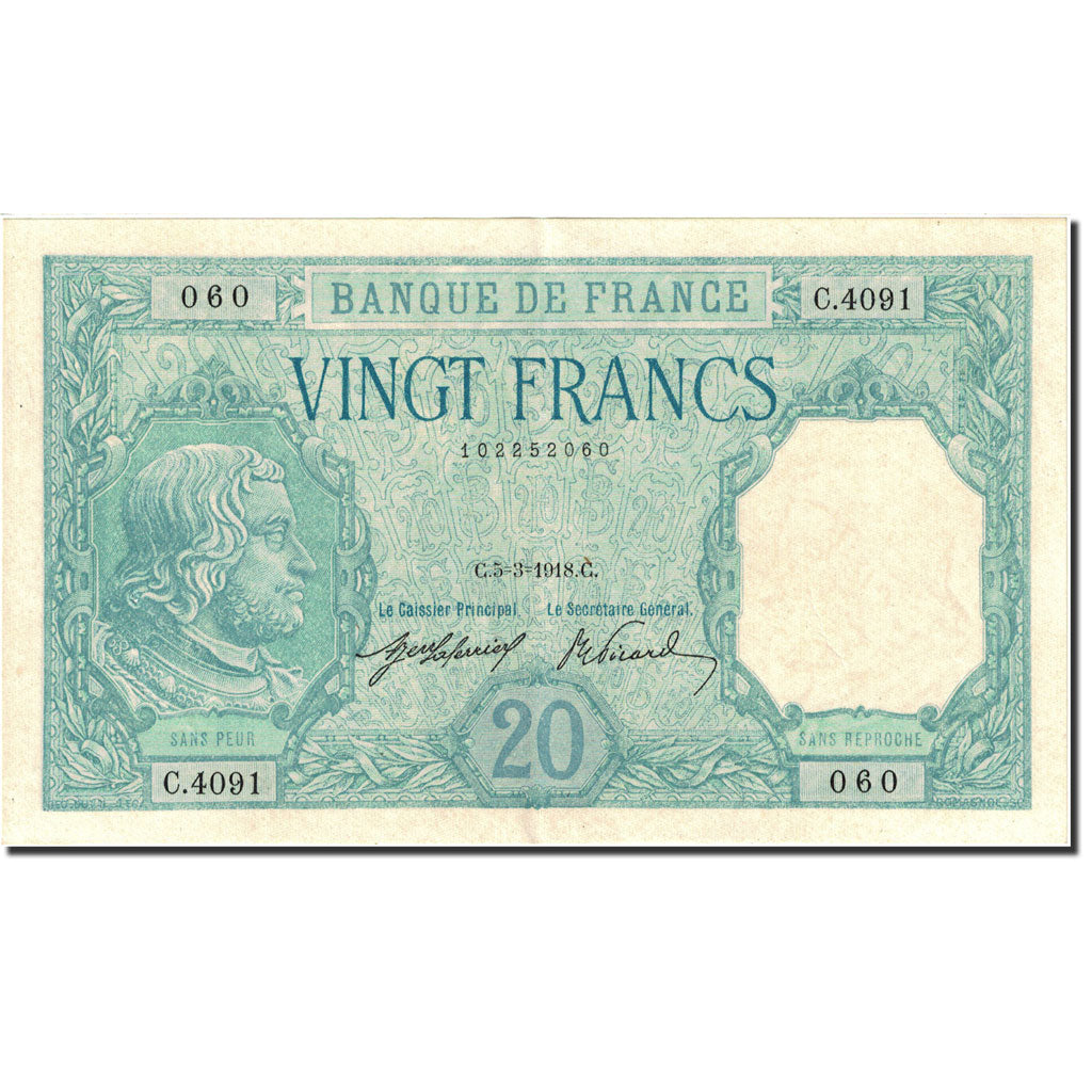France, 20 Francs, 20 F 1916-1919 ''Bayard'', 1916, 1918-03-05, UNC(60-62)
