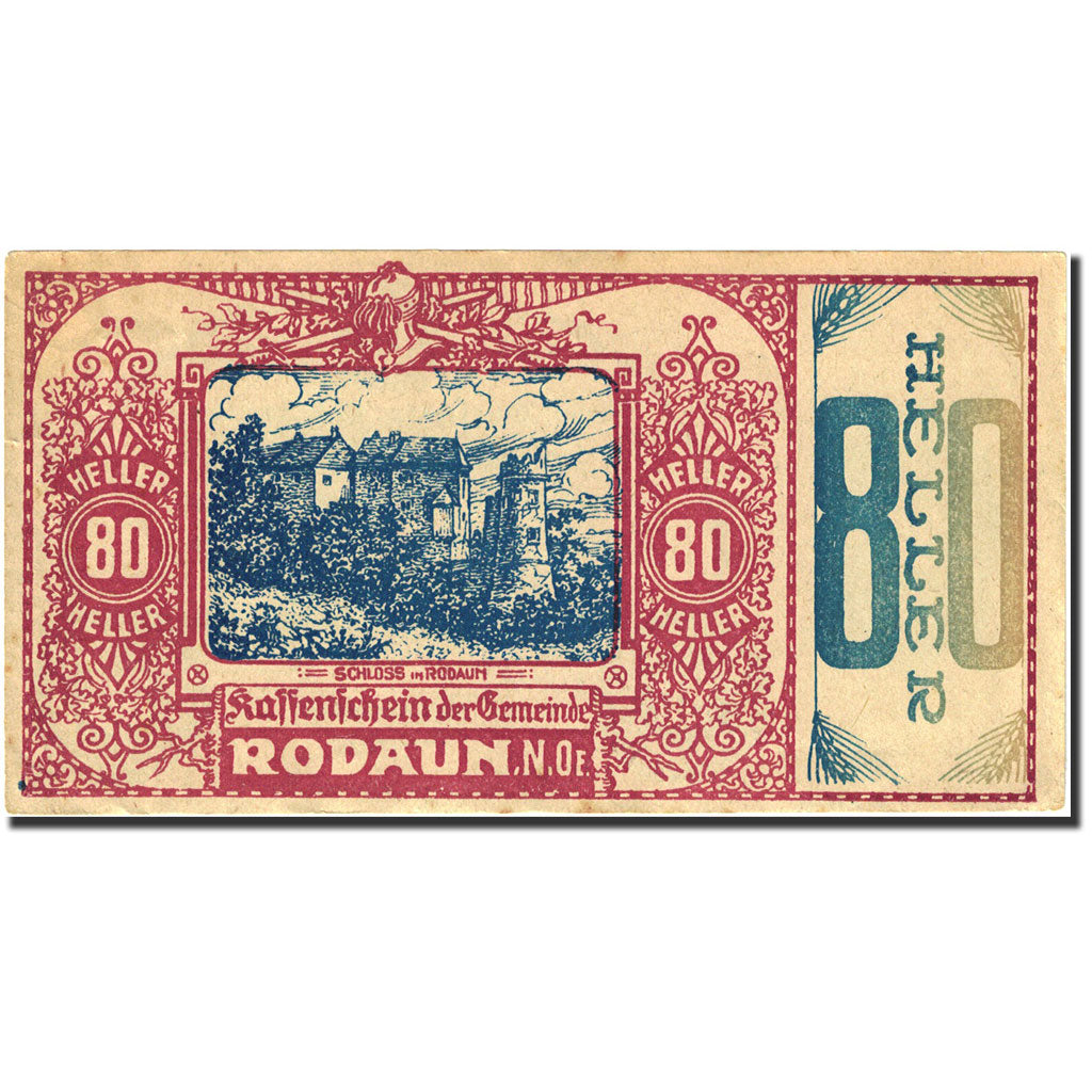 Banknote, Austria, Rodaun, 80 Heller, château, 1920, 1920-12-31, VF(20-25)