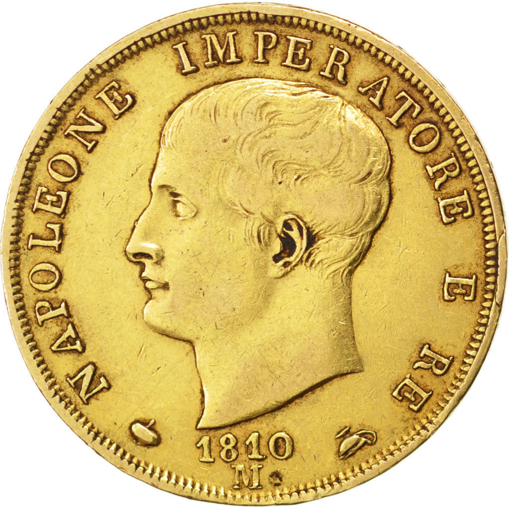 ITALIAN STATES, 40 Lire, 1810, Milan, KM #12, VF(30-35), Gold, 12.88