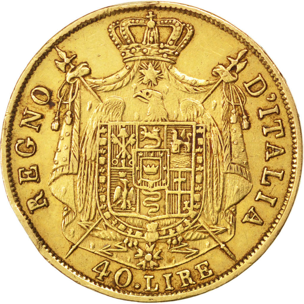 ITALIAN STATES, 40 Lire, 1810, Milan, KM #12, VF(30-35), Gold, 12.88
