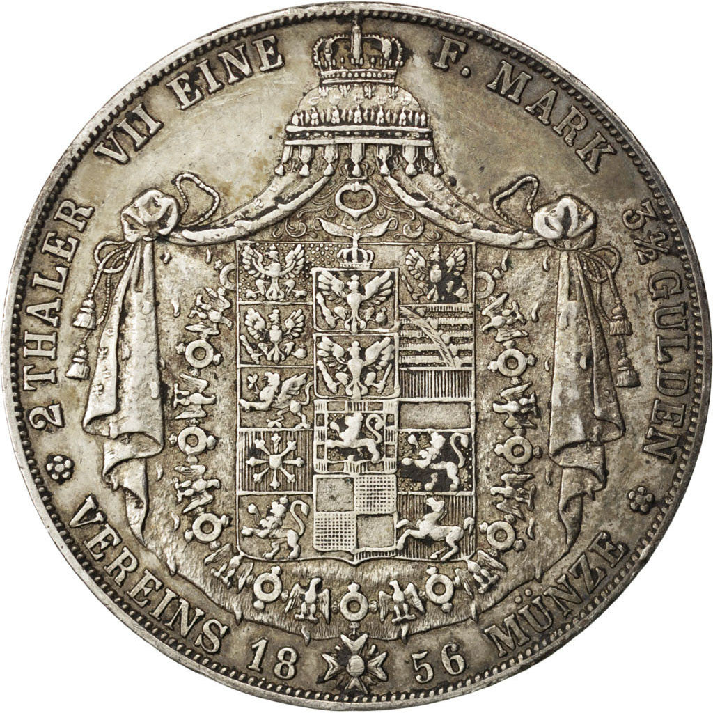 GERMAN STATES, 2 Thaler, 3-1/2 Gulden, 1856, Berlin, KM #467, EF(40-45),...