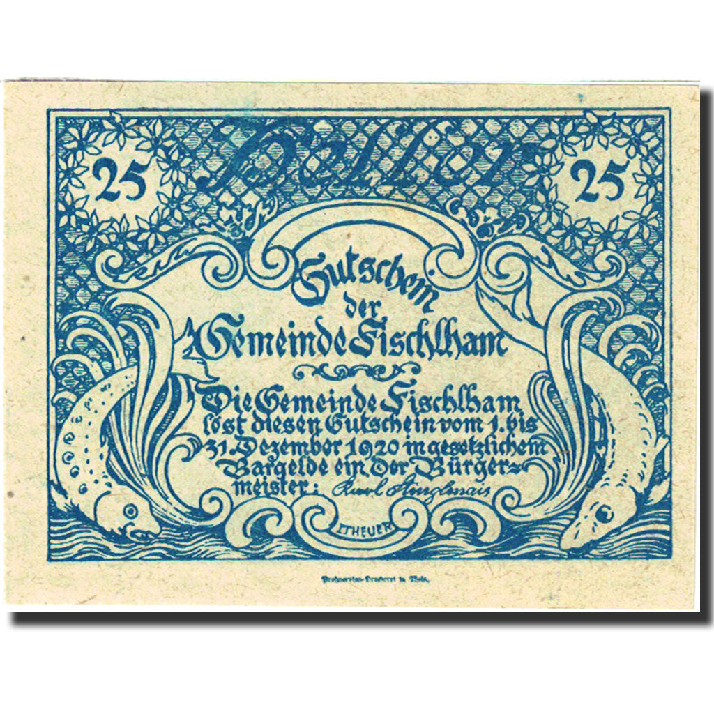 Banknote, Austria, Fischlham, 25 Heller, Eglise, 1920, 1920-12-31, UNC(63)