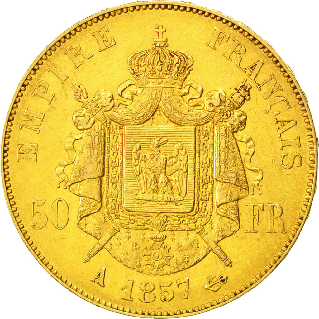 FRANCE, Napoléon III, 50 Francs, 1857, Paris, KM #785.1, EF(40-45), Gold, Gadour