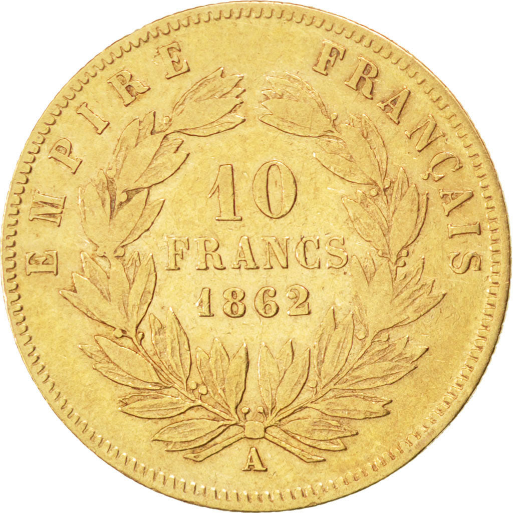Francia, Napoleon III, Napoléon III, 10 Francs, 1862, Paris, MB, Oro, KM:800...