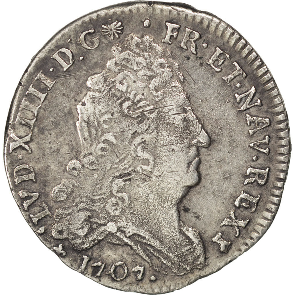 FRANCE, 10 Sols aux insignes, 10 Sols-1/8 Ecu, 1707, Bordeaux, KM #349.5,...