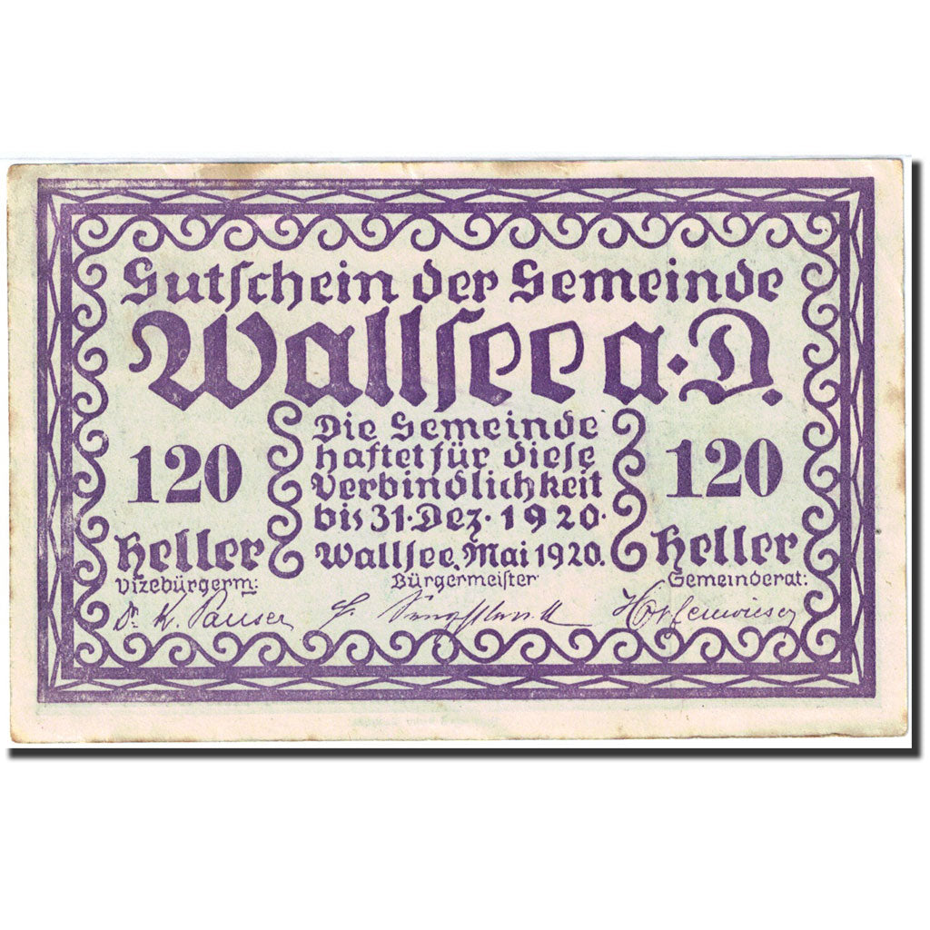 Banknote, Austria, Wallsee, 120 Heller, château 1920-12-31 purple EF(40-45)