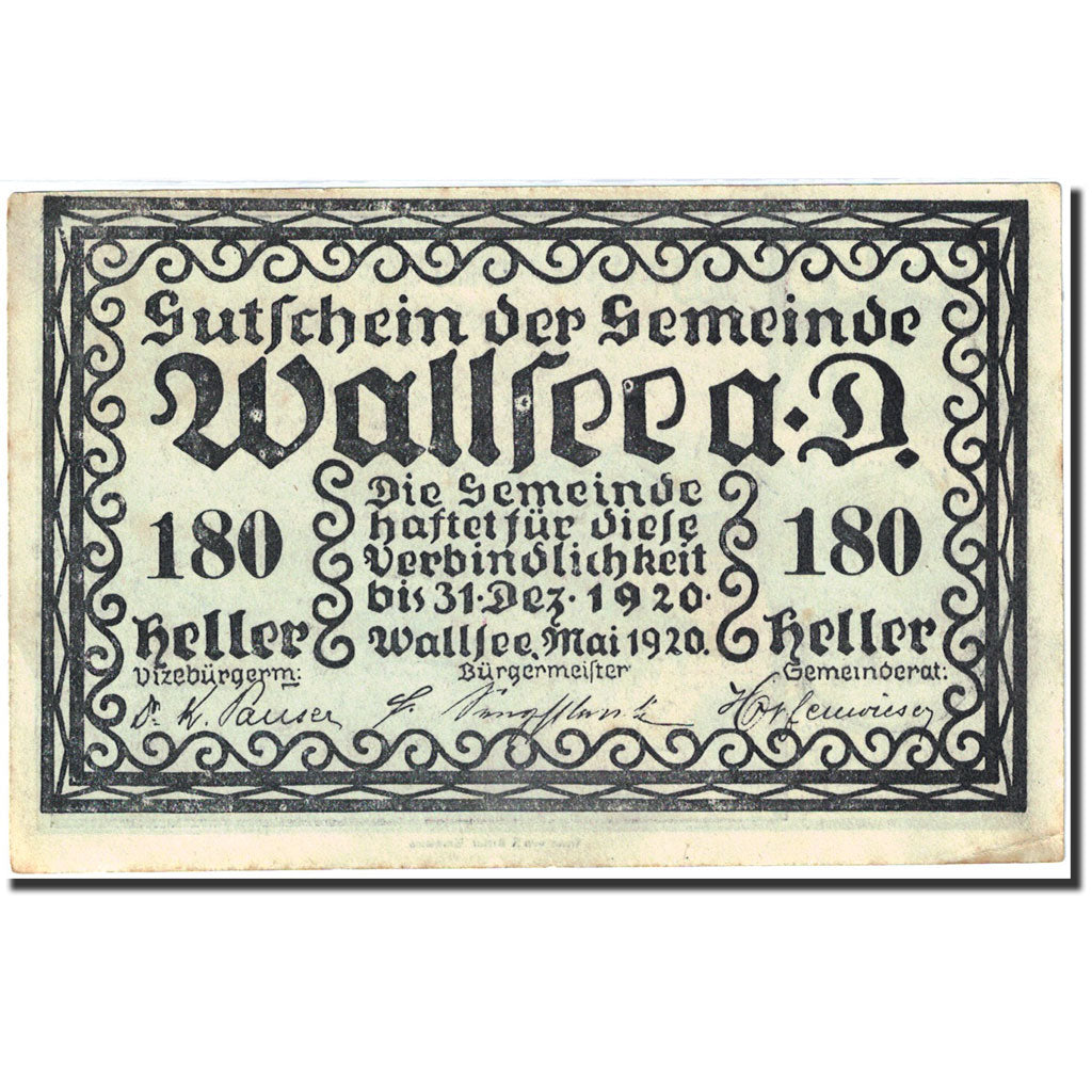 Banknote, Austria, Wallsee, 180 Heller château, 1920, 1920-12-31 black AU(50-53)