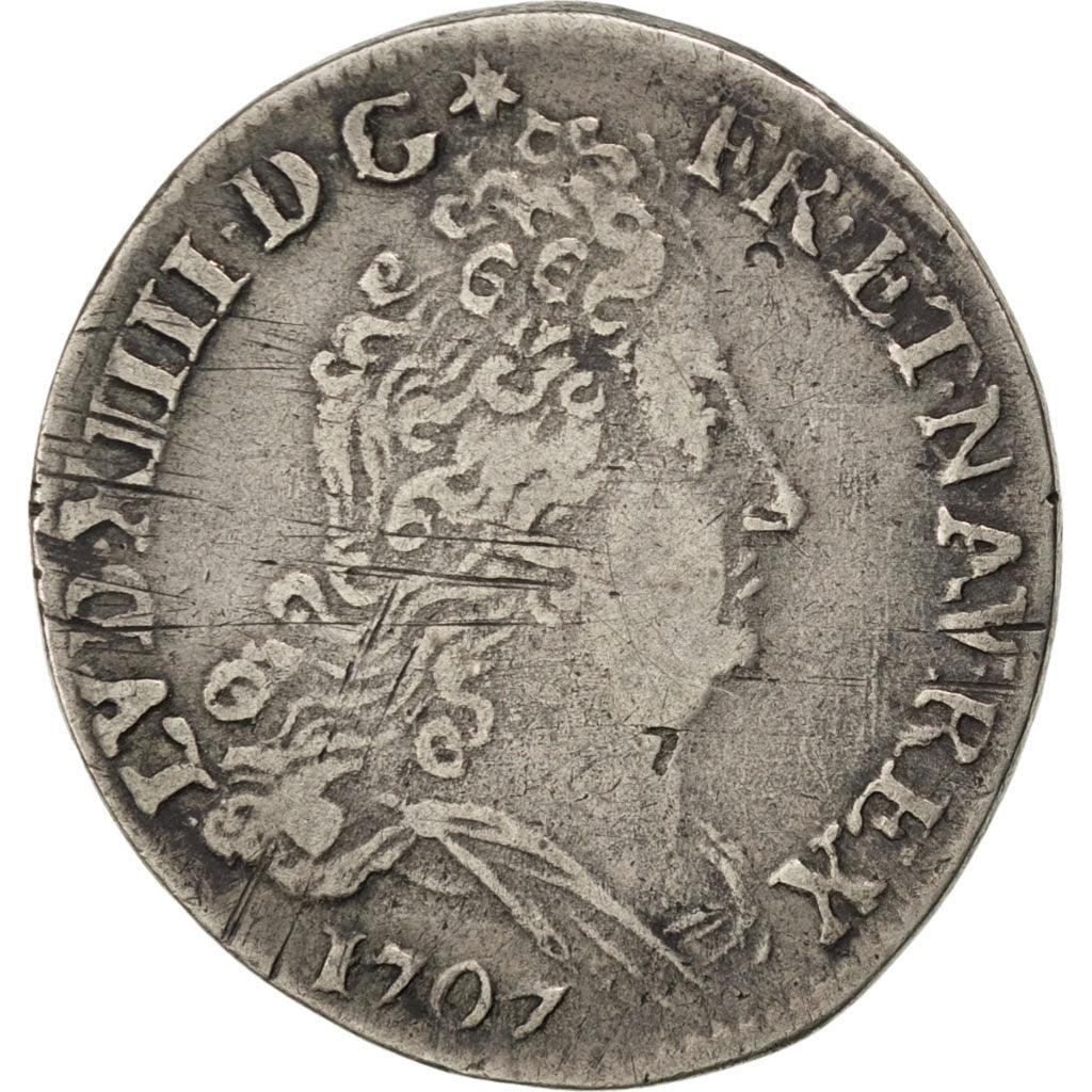 FRANCE, 10 Sols aux insignes, 10 Sols-1/8 Ecu, 1707, Rennes, KM #349.12,...