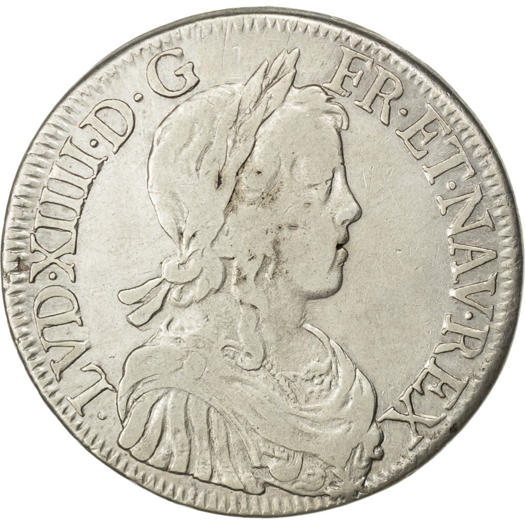 FRANCE, Écu à la mèche longue, ECU, 1648, Bordeaux, KM #155.9, VF(30-35), Silver