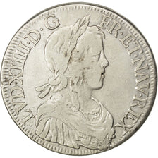 FRANCE, Écu à la mèche longue, ECU, 1648, Bordeaux, KM #155.9, VF(30-35), Silver