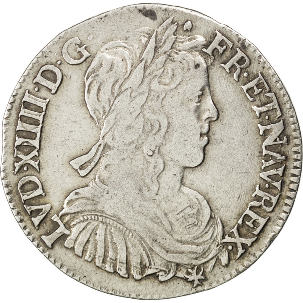 FRANCE, 1/2 Écu à la mèche longue, 1/2 ECU, 1660, Bayonne, KM #164.12, VF(30-35)