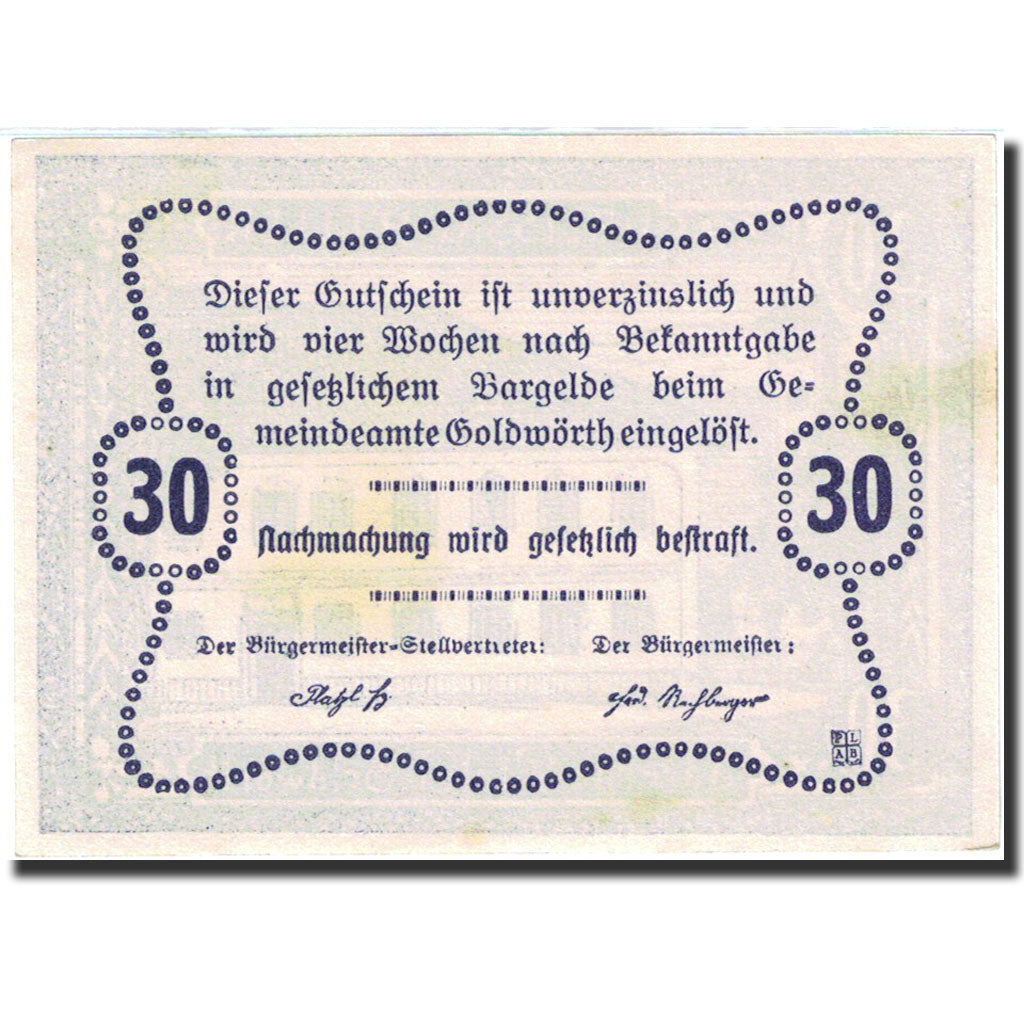 Banknote, Austria, Goldwörth, 30 Heller, Monument, 1920, 1920-12-31, UNC(63)