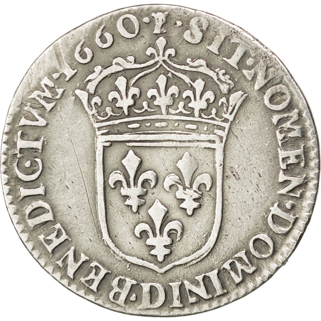 Louis XIV, 1/12 Ecu au buste juvénile 1660 Lyon, KM 199.3