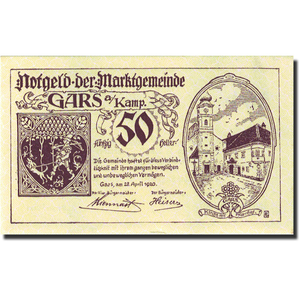 Banknote, Austria, Gars am Kamp, 50 Heller, Blason, 1920, 1920-12-31, UNC(64)