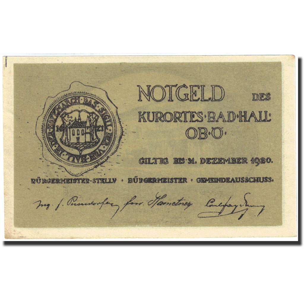 Banconote, Austria, Bad Hall, 75 Heller, Monument, 1920, 1920-12-31, SPL