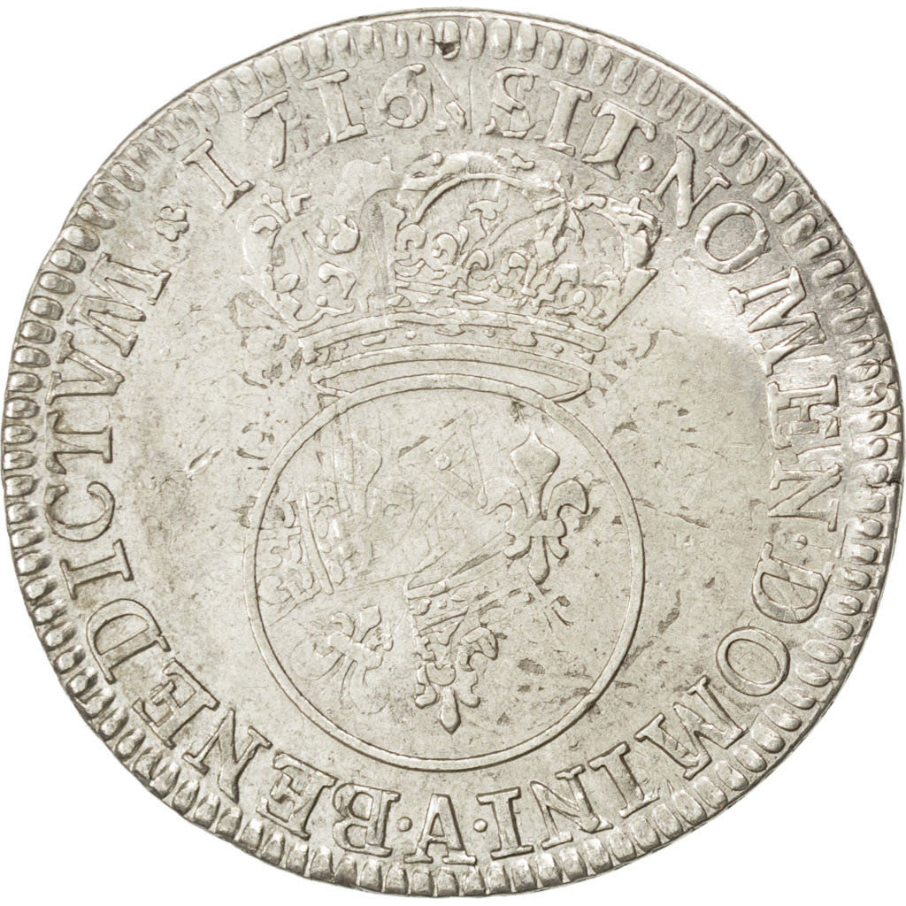 Francia, Louis XV, 1/4 Écu Vertugadin, 30 Sols, 1/4 ECU, 1716, Paris, MB, Ar...