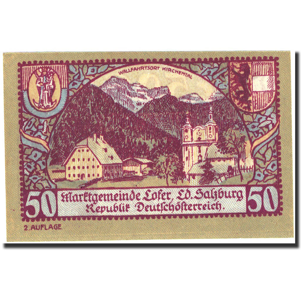 Banconote, Austria, Salzburg, 50 Heller, pont, 1921, 1921-03-31, SPL
