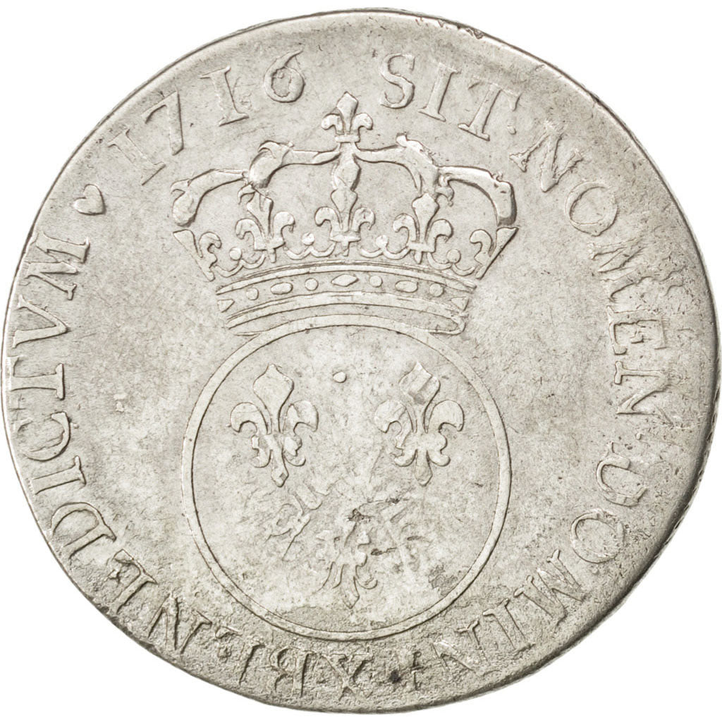 FRANCE, 1/4 Écu Vertugadin, 30 Sols, 1/4 ECU, 1716, Amiens, KM #419.19, ...