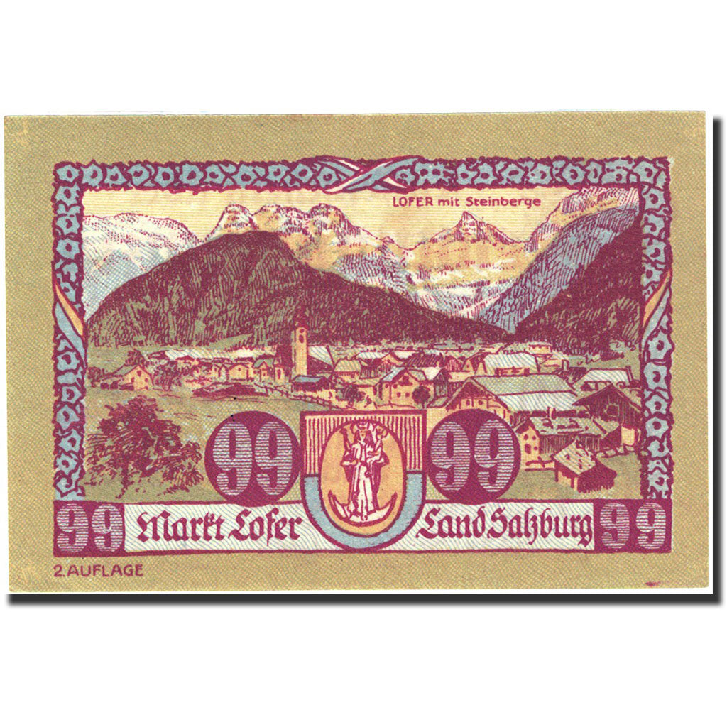 Billet, Autriche, Salzburg, 99 Heller, montagne, 1921, 1921-03-31, SPL