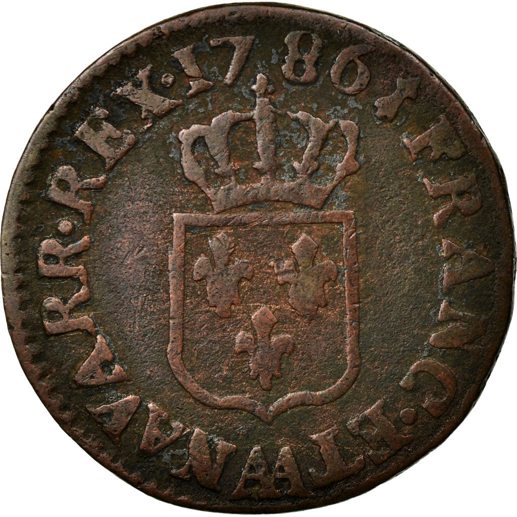 Moneta, Francia, Louis XVI, Liard, Liard, 1786, Metz, MB, Rame, KM:585.2