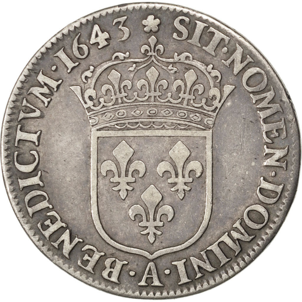 FRANCE, 1/4 Écu 2e poinçon de Warin, buste drapé et cuirassé, 1/4 ECU, 1643, Par