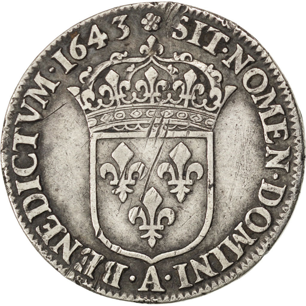 FRANCE, 1/4 Écu 2e poinçon de Warin, buste drapé et cuirassé, 1/4 ECU, 1643, Par