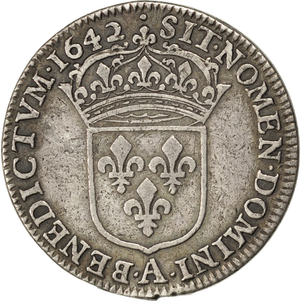 Louis XIII, 1/4 Ecu premier poinçon de Warin 1642 Paris Point, KM 133