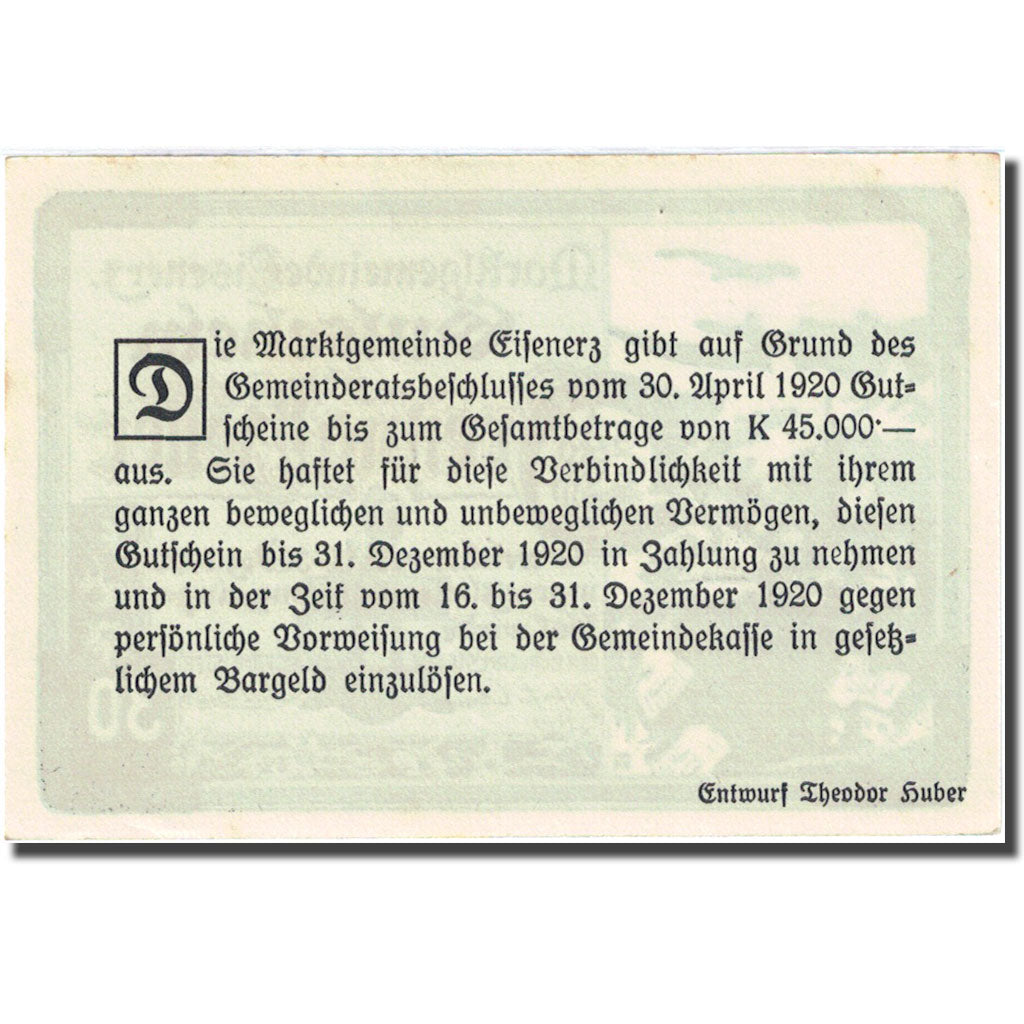 Banknote, Austria, Eisenerz, Heller, Blason, 1920, 1920-12-31, UNC(63)