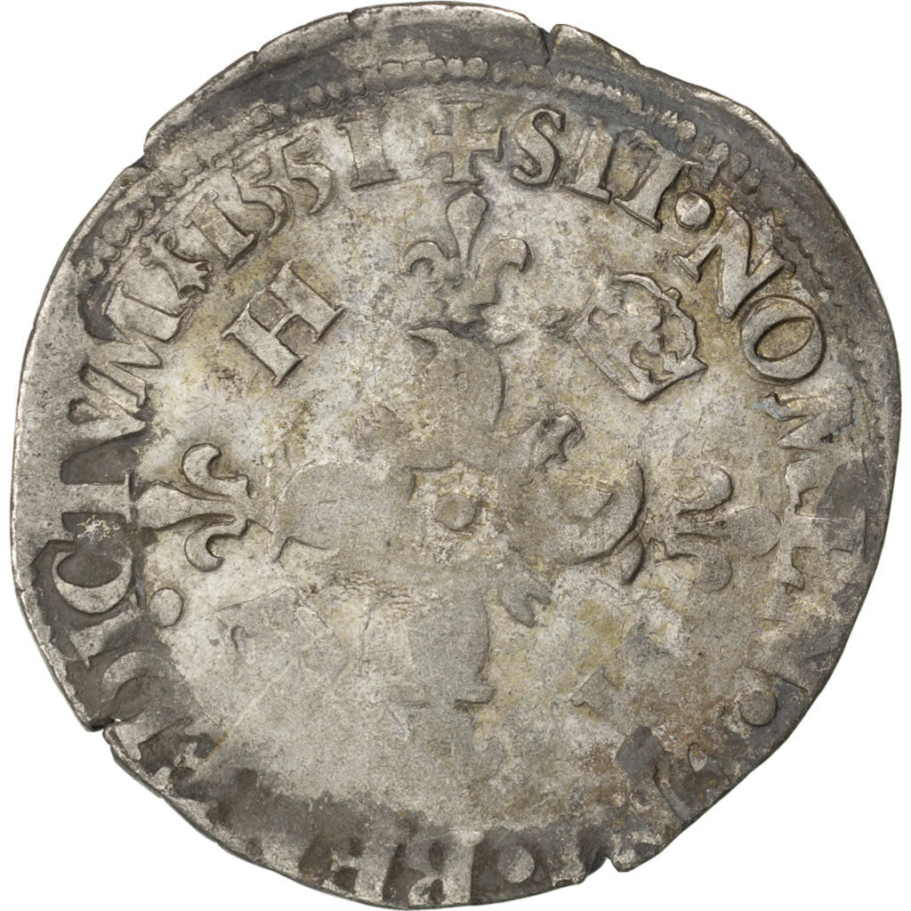 FRANCE, Douzain, 1551, Nantes, F(12-15), Silver, Sombart #4380, 2.26