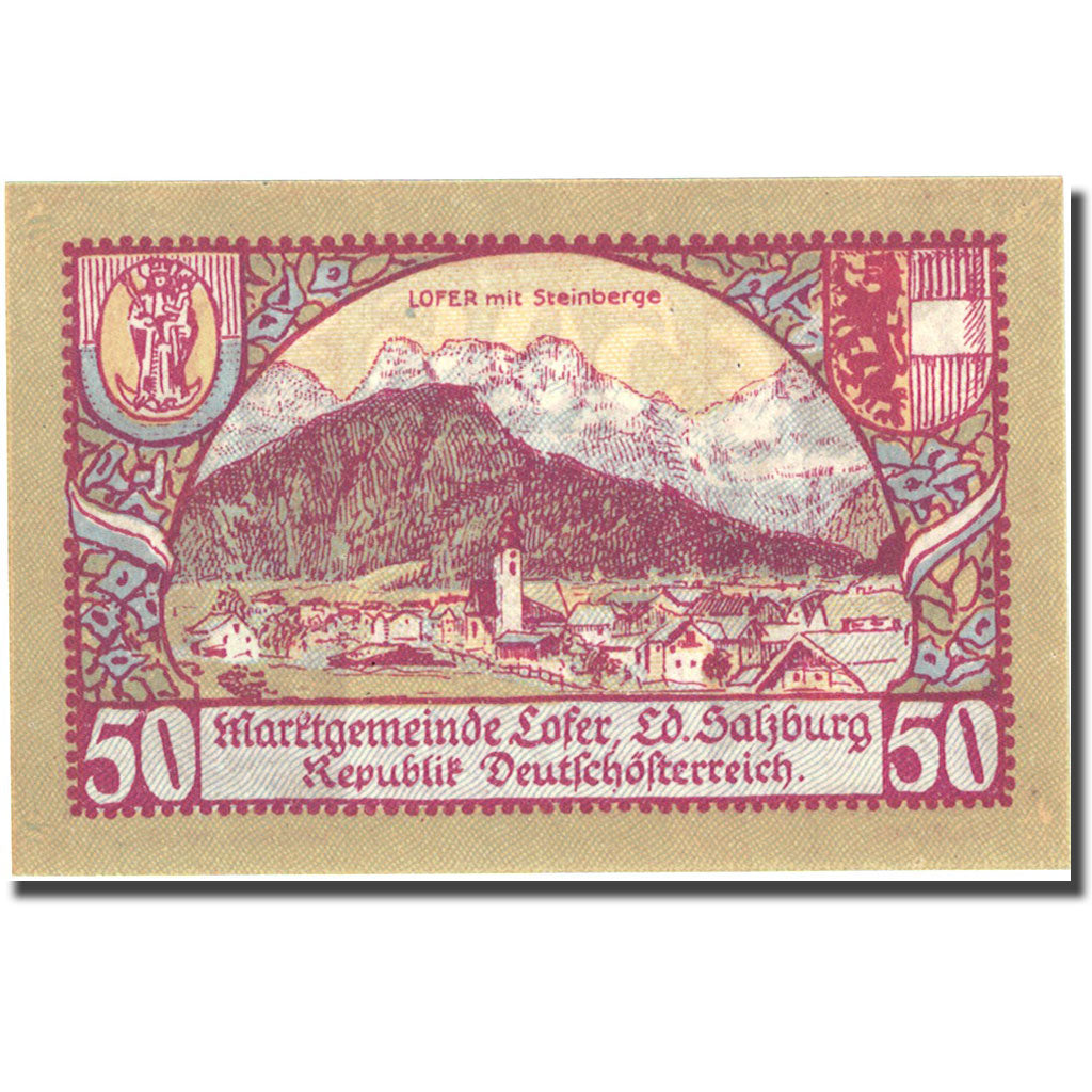 Billet, Autriche, Salzburg, 50 Heller, pont, 1921, 1921-01-31, SPL