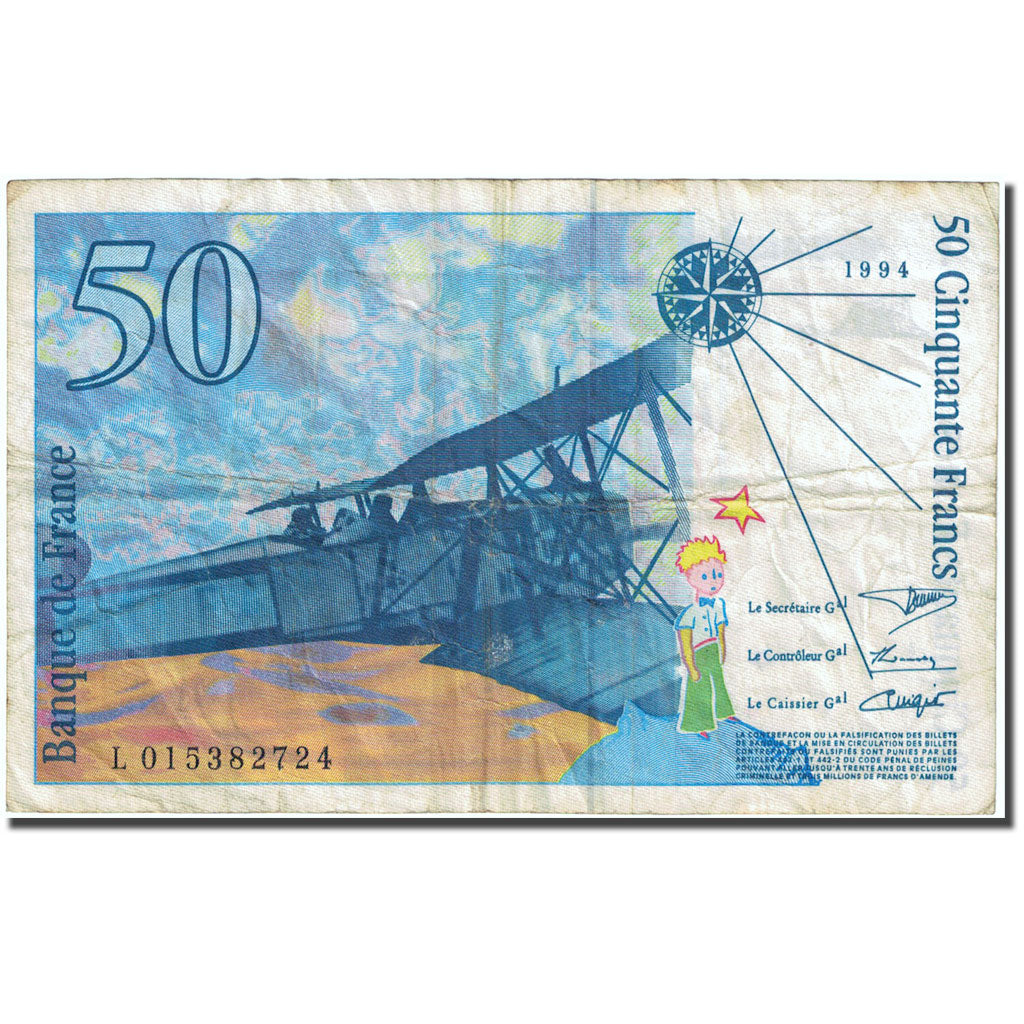 France, 50 Francs 1992-1999 ''St Exupéry'', 1992, 1994, VF(20-25) Fay 73.1a