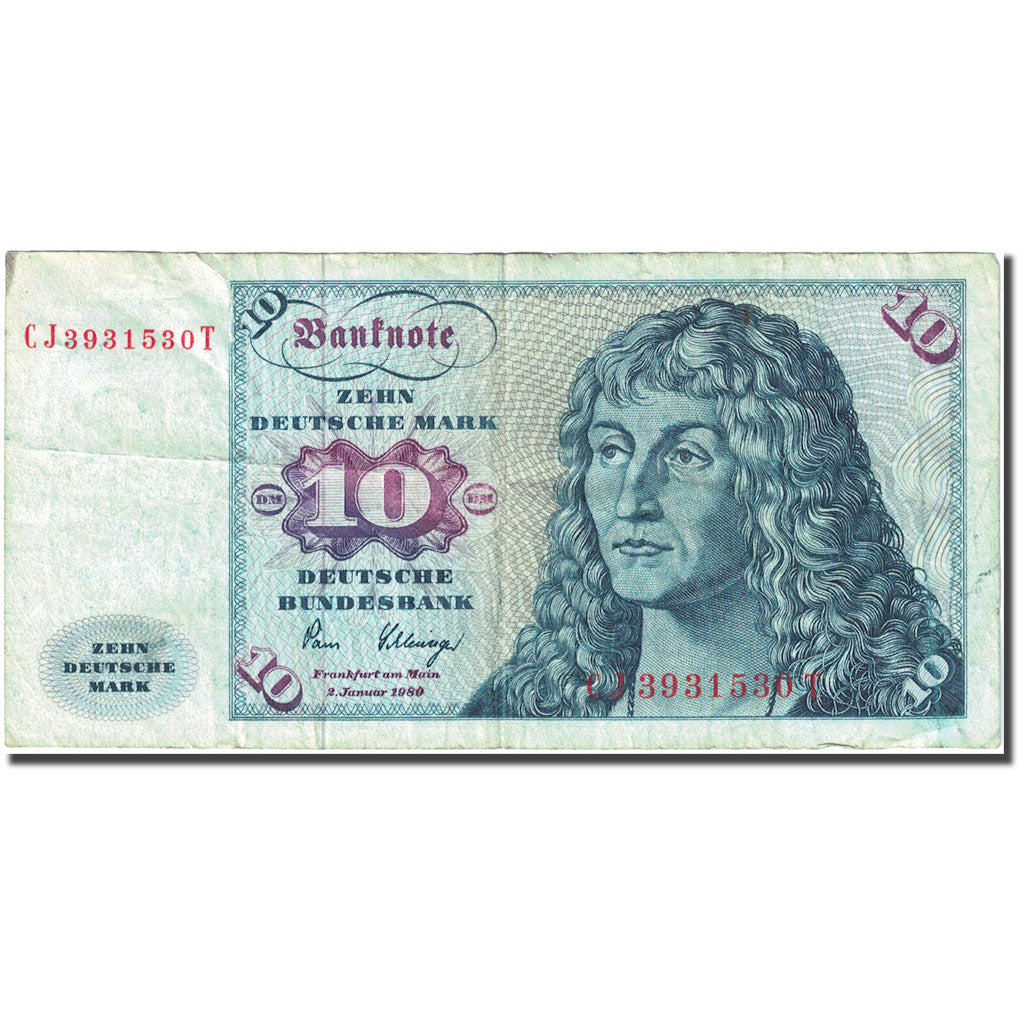 Banknote, GERMANY FEDERAL REP. 10 Deutsche Mark 1970-1980, 1980-01-02 VF (20-25)