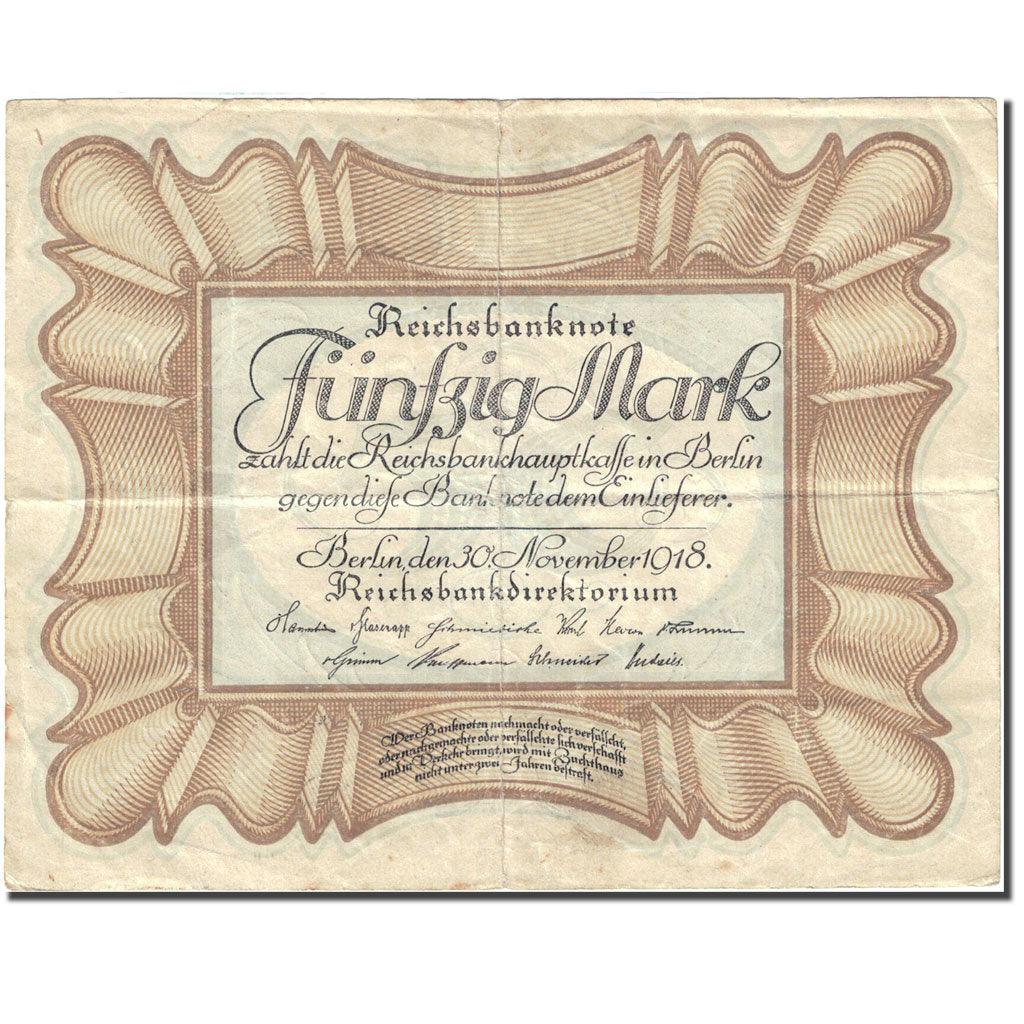 Banknote, Germany, 50 Mark, 1915-1919, 1918-11-30, KM:65, VF(20-25)