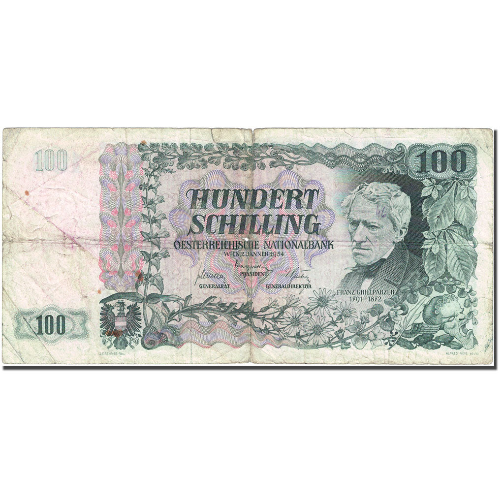 Banknote, Austria, 100 Schilling, 1949-1954, 1954-01-02, KM:133a, VG(8-10)