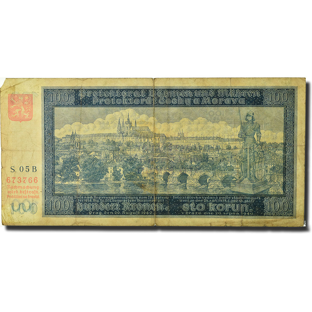Banknote, Bohemia and Moravia, 100 Korun, 1940, 1940-08-20, KM:6a, VF(20-25)